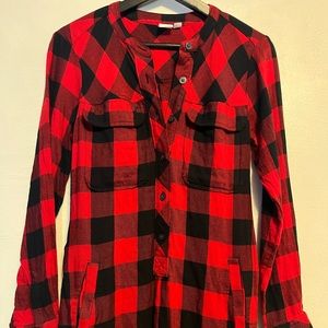 Gap Red and Black Plaid Belted Flannel Shirt Dress